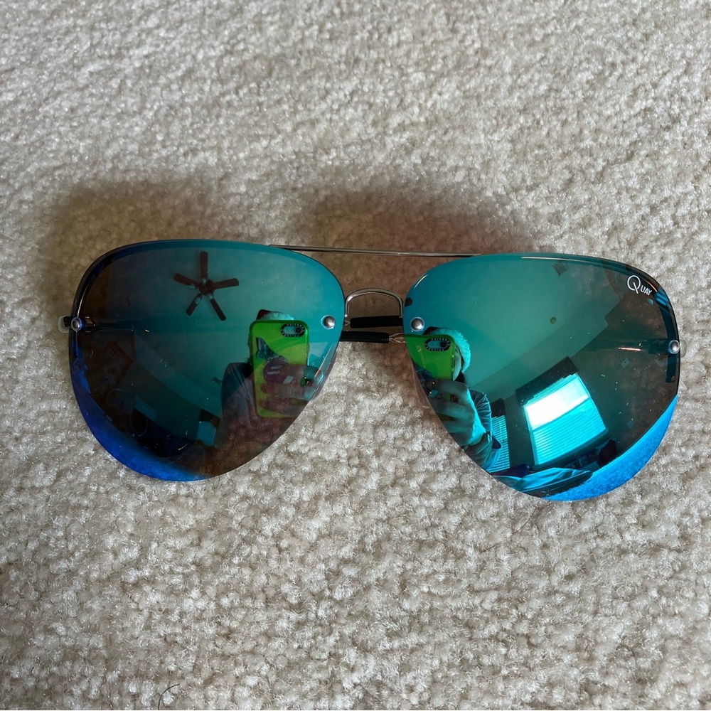 Quay Australia Metallic Blue Aviator Sunglasses